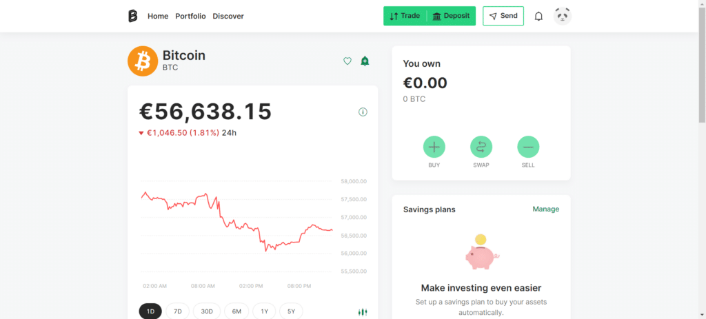 screenshot della piattaforma di Bitpanda per il trading di criptovalute