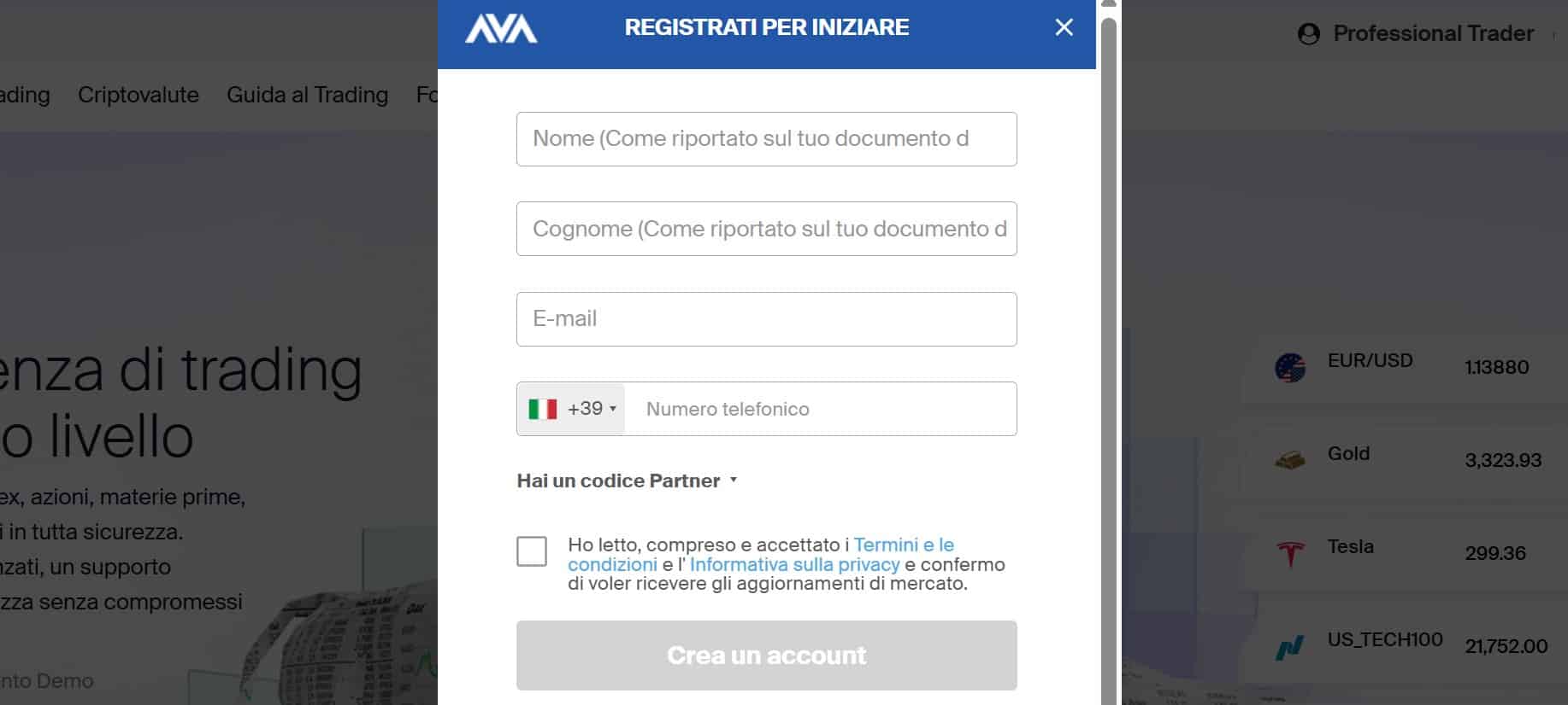 AvaTrade - registrazione