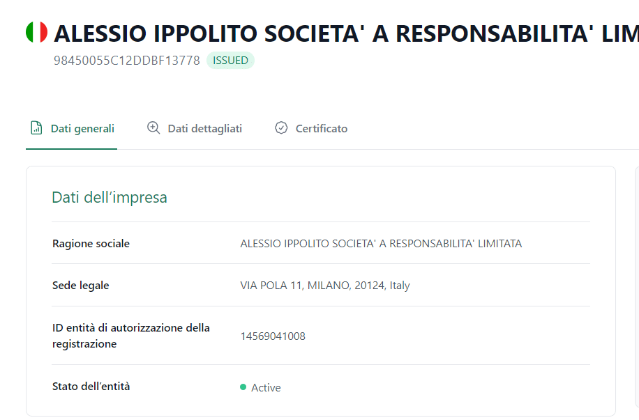 registrazione lei alessio ippolito srl