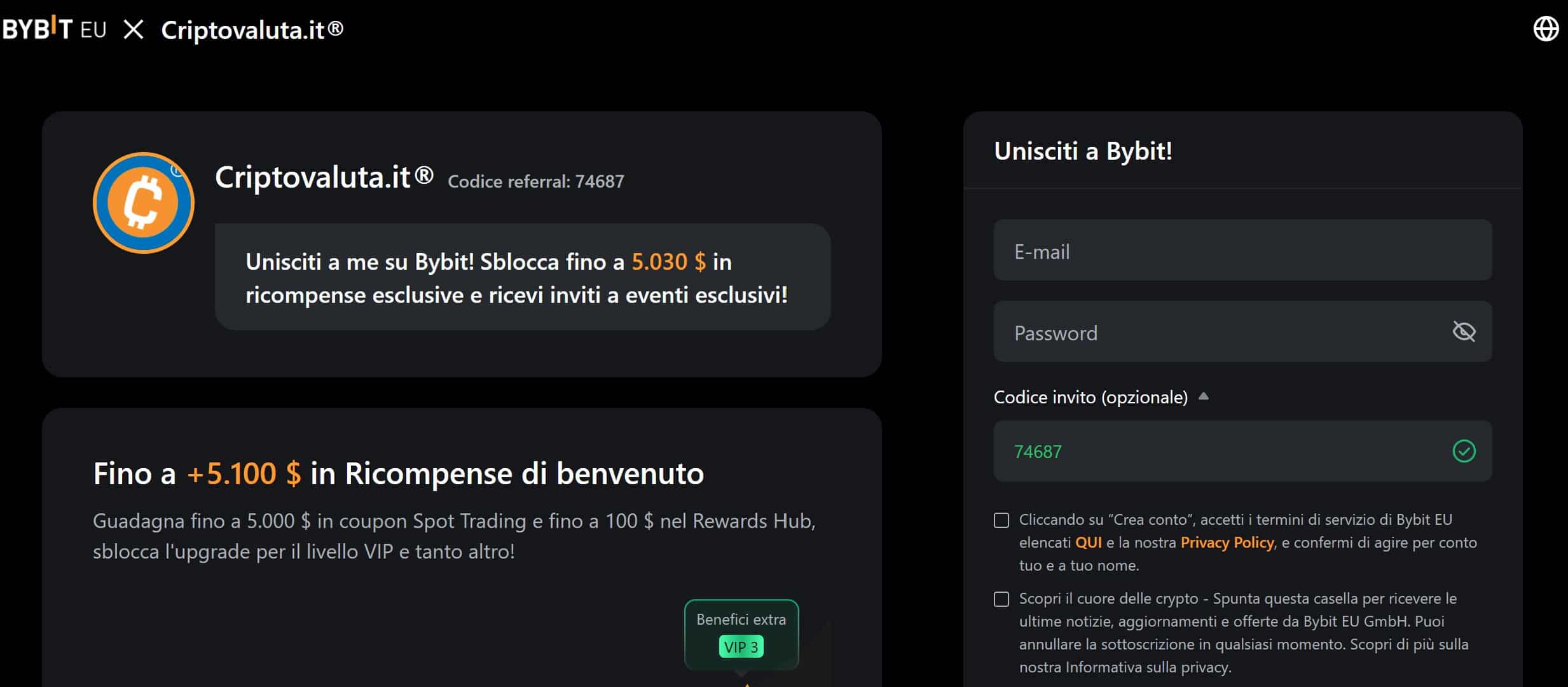 Bybit - registrazione
