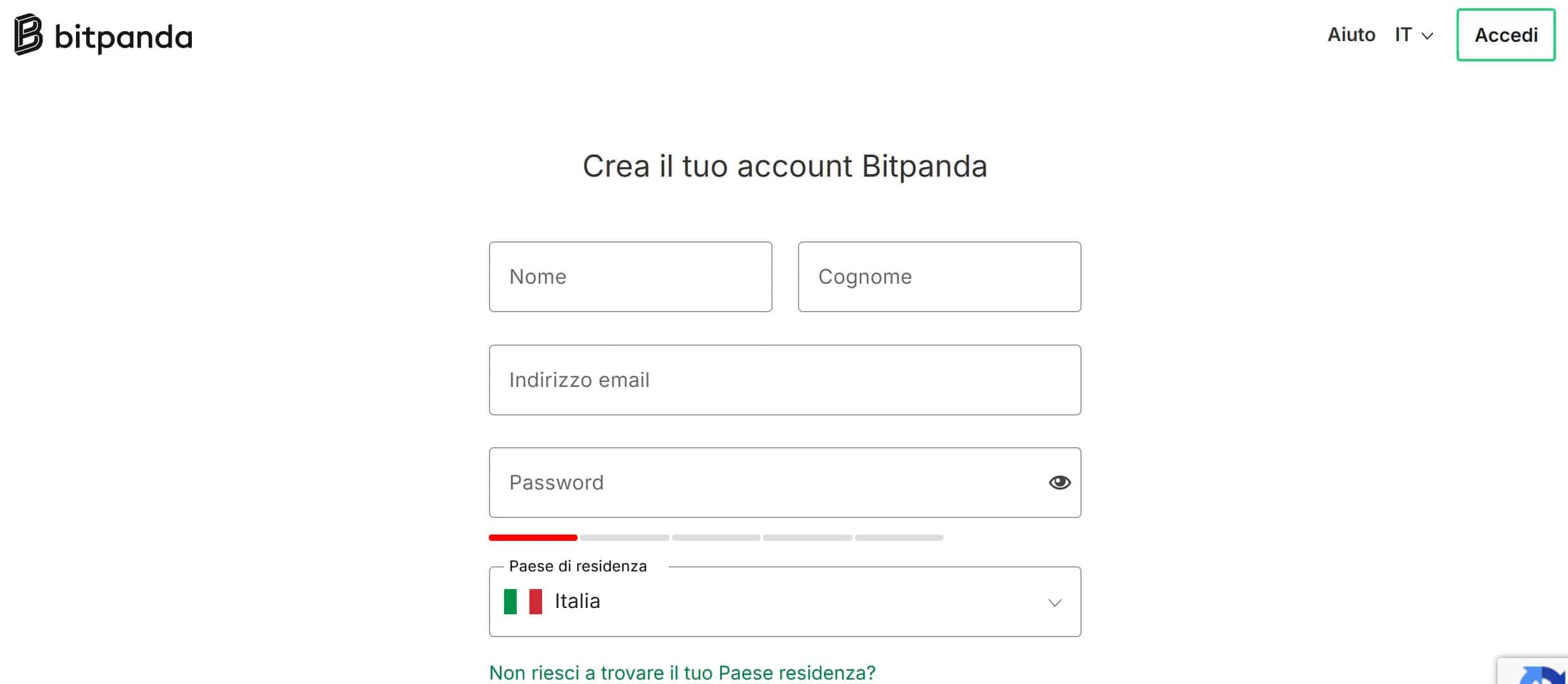 Bitpanda: registrazione