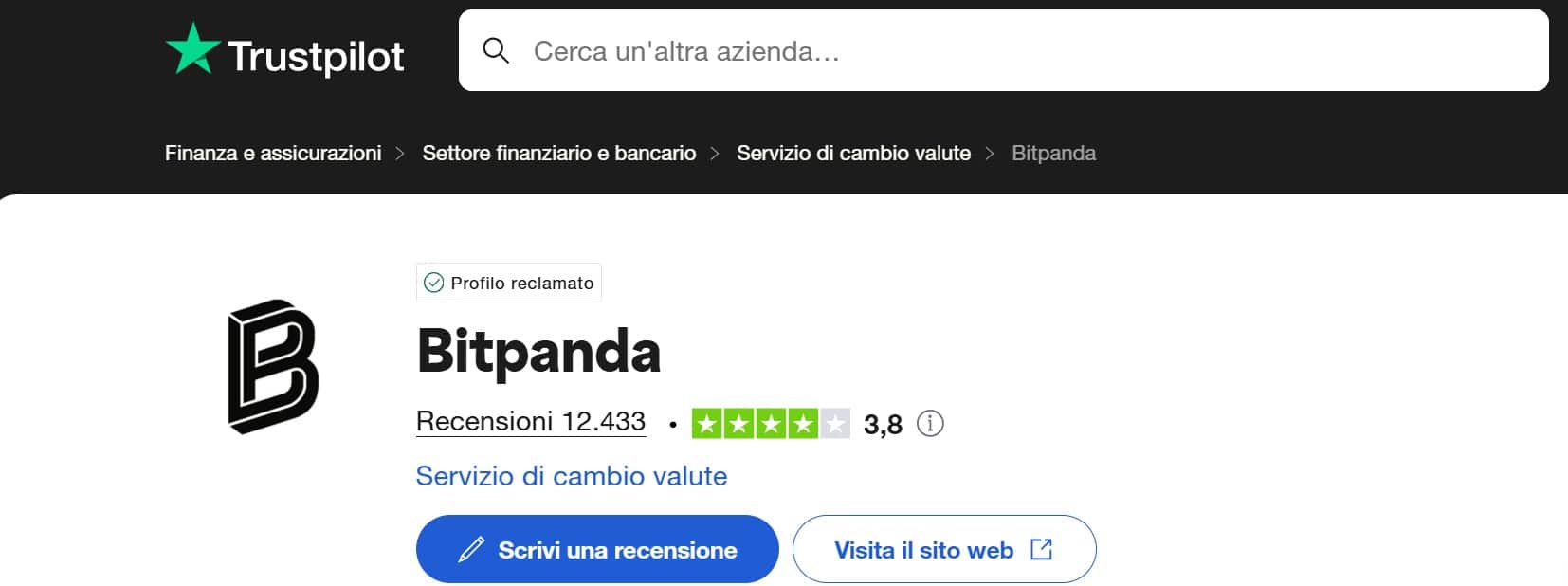 Bitpanda TrustPilot recensioni