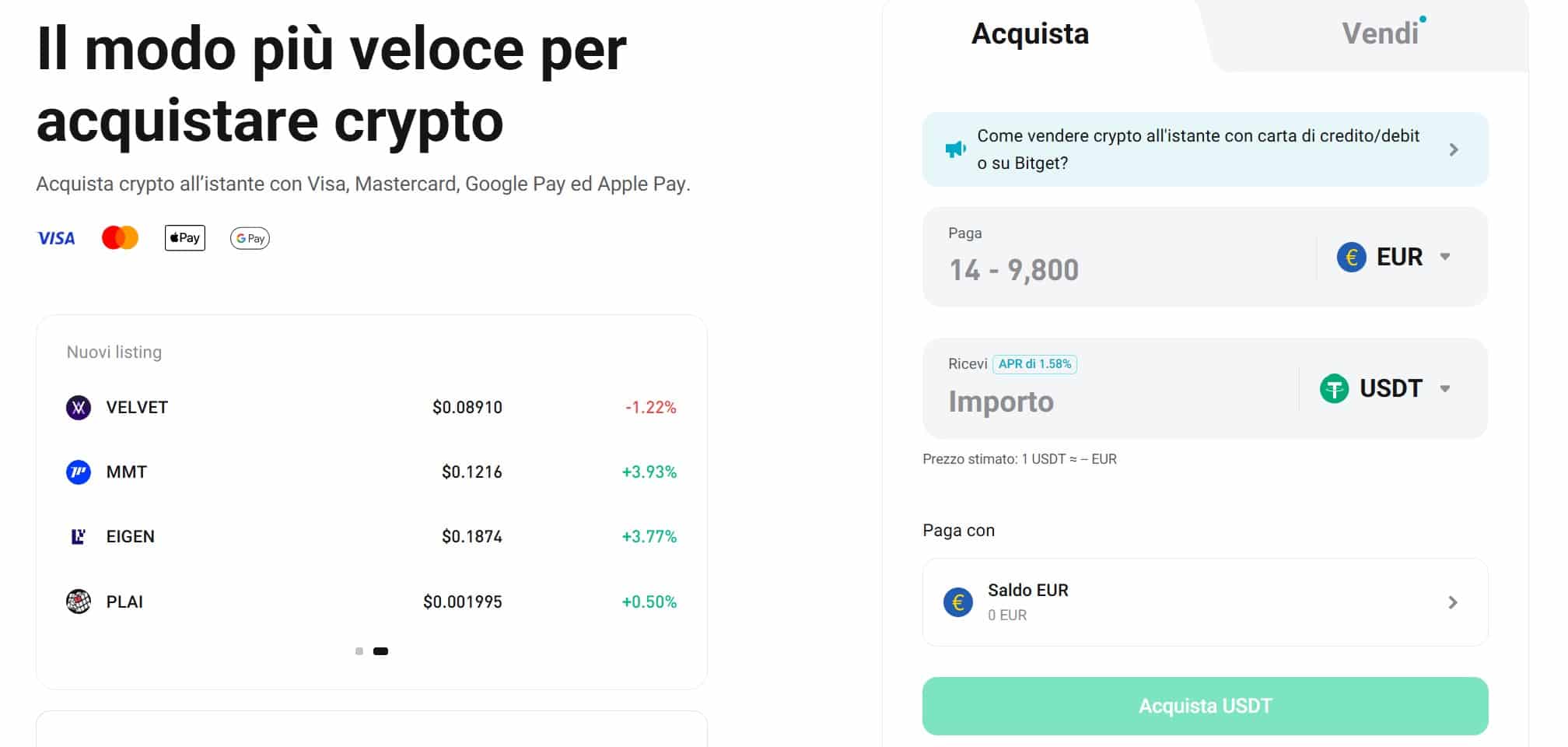Come comprare criptovalute su Bitget