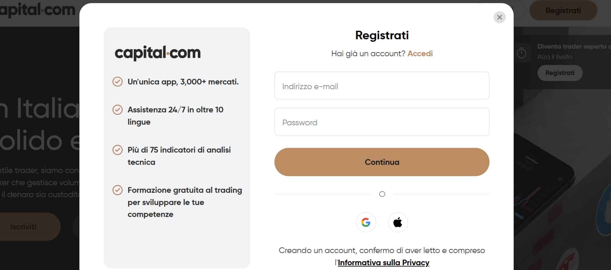 Capital.com - Registrazione