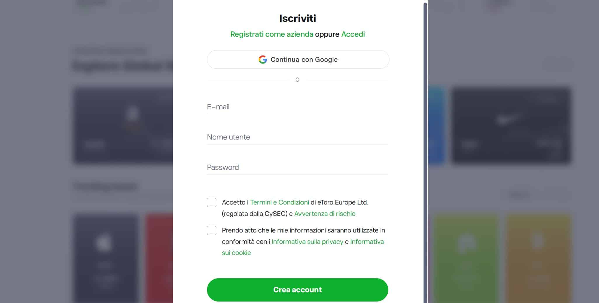 eToro - registrazione conto demo