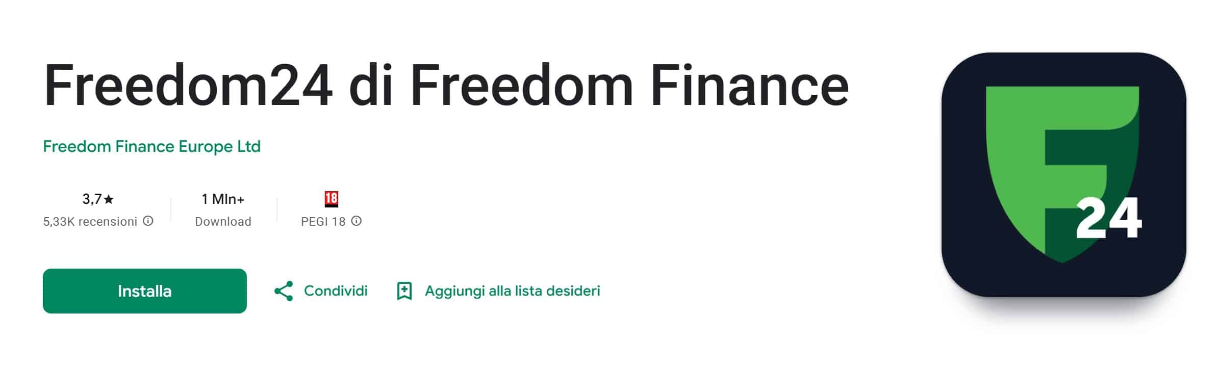 Applicazione Freedom24 su Google Play Store