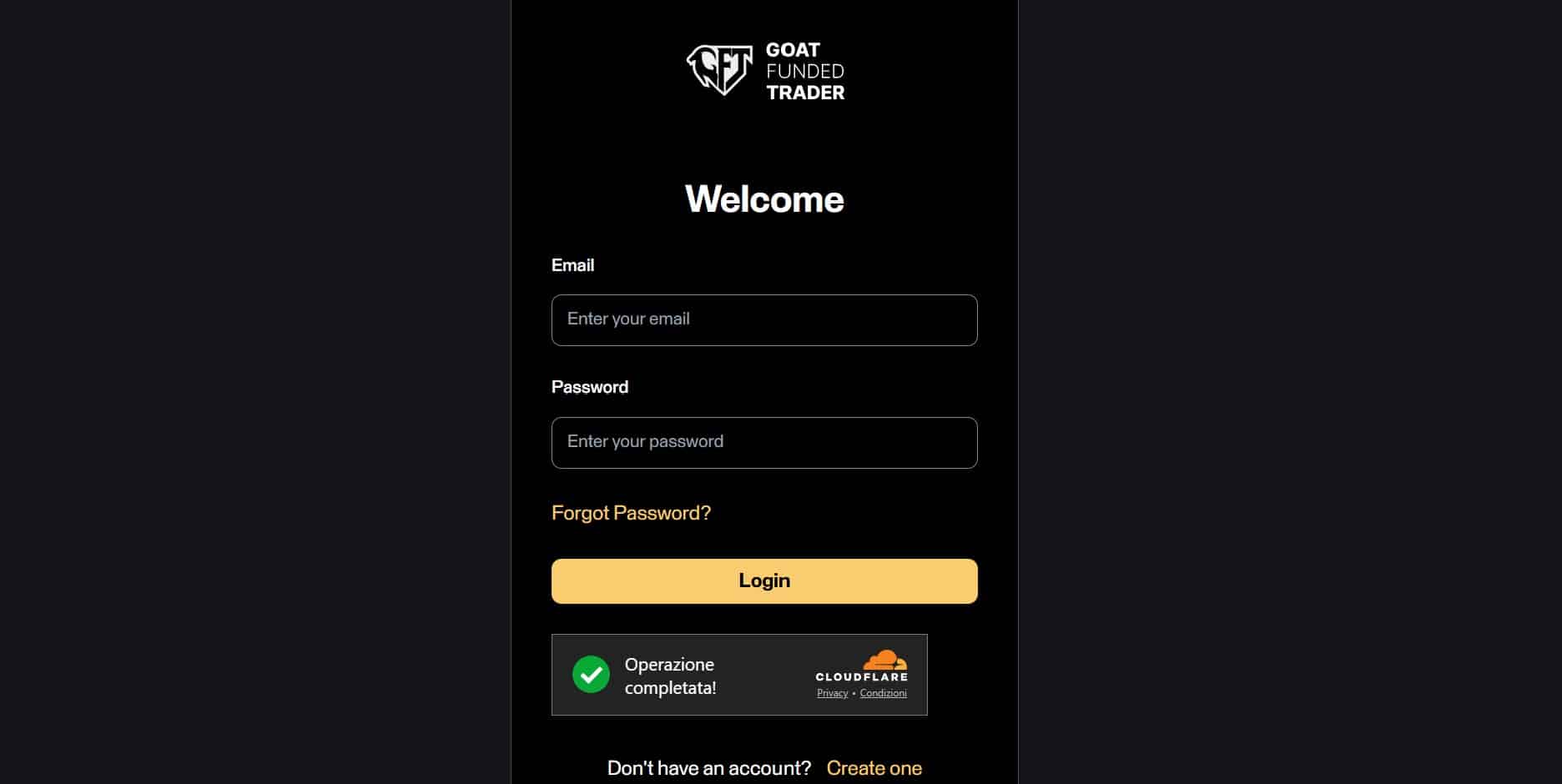 Goat Funded Trader - registrazione e login