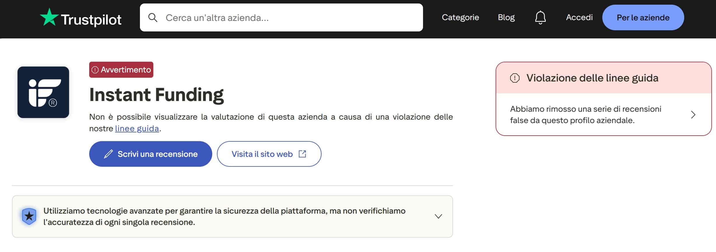 Instant Funding su TrustPilot - recensioni positive e negative