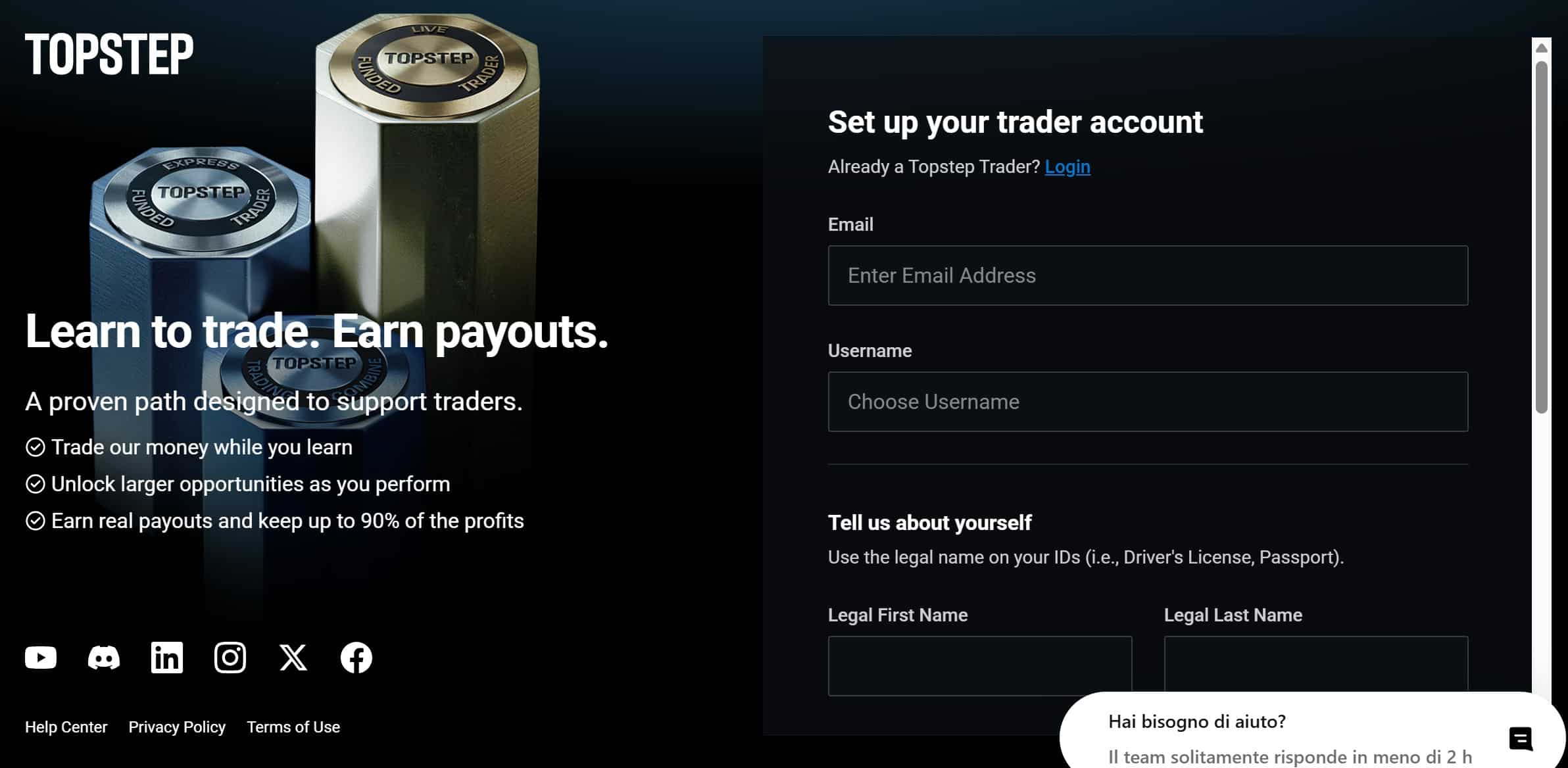 Topstep - registrazione