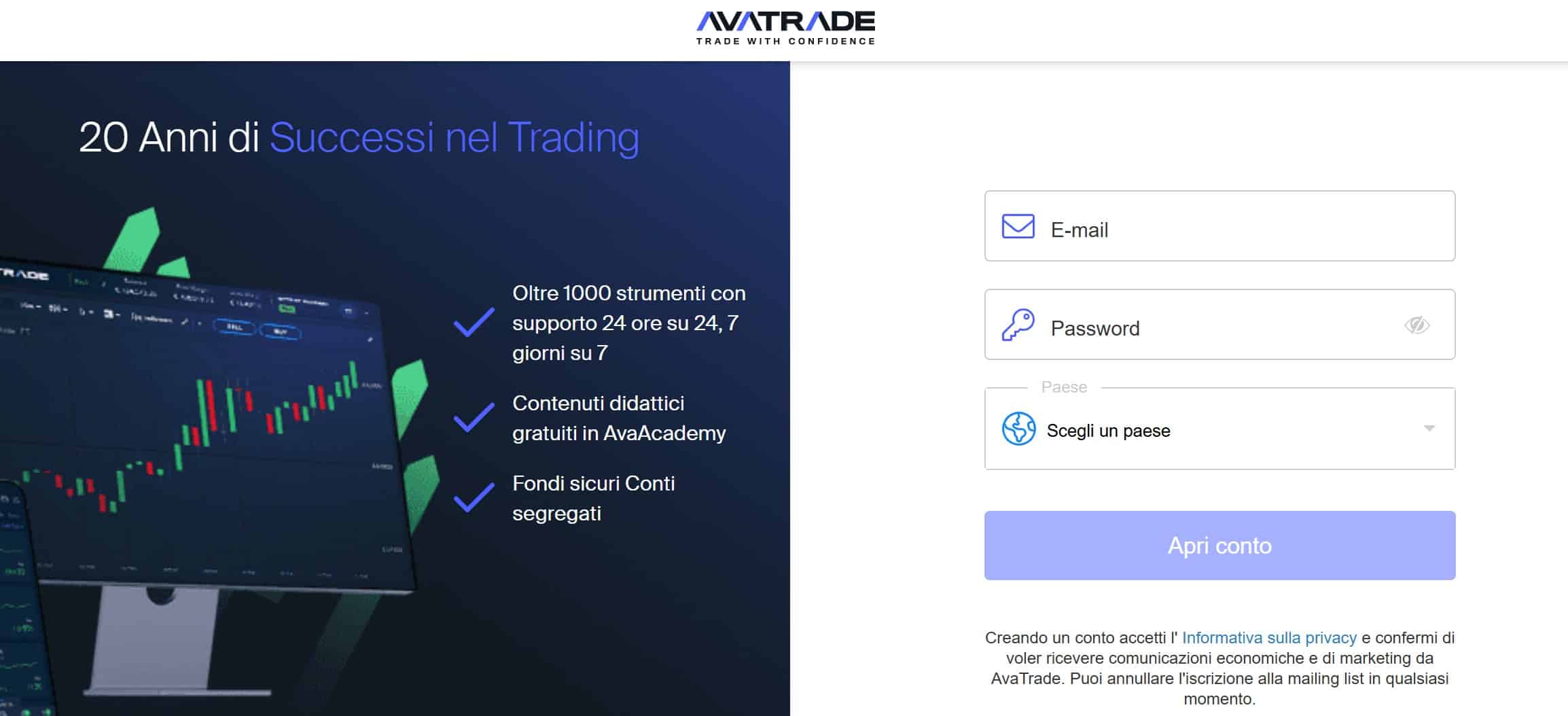 AvaTrade - registrazione e login