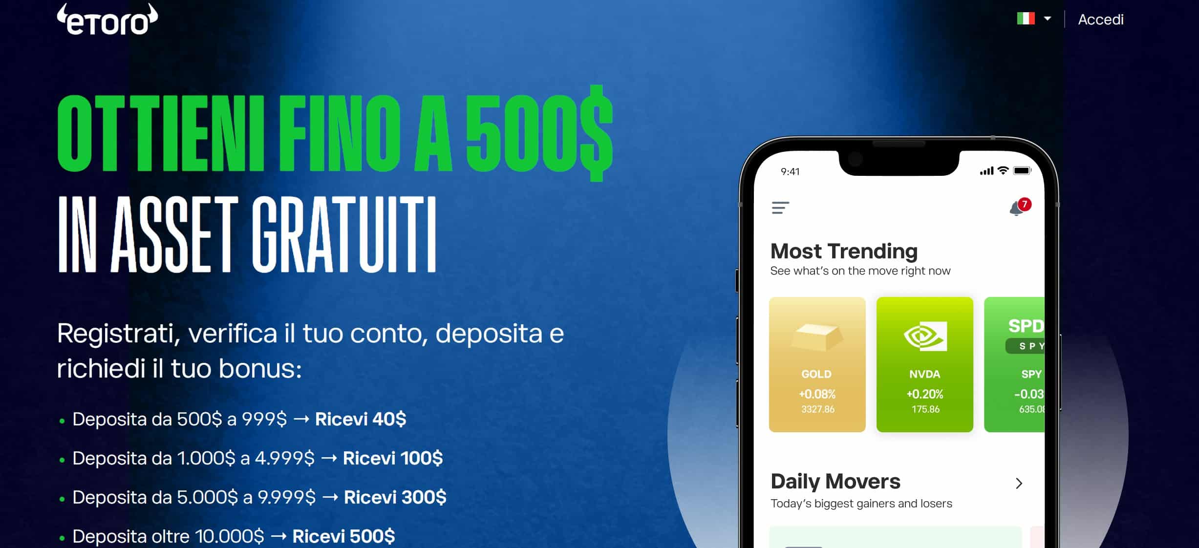 eToro - bonus di benvenuto