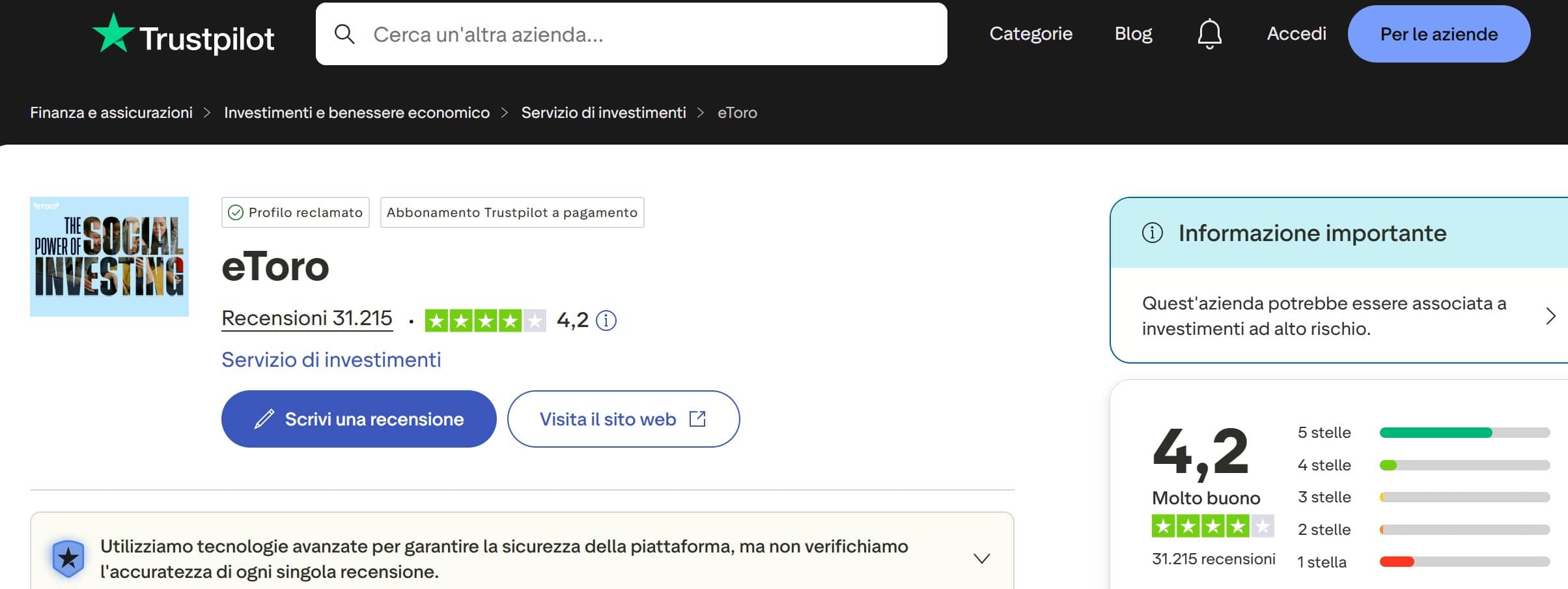 eToro TrustPilot - recensioni positive e negative