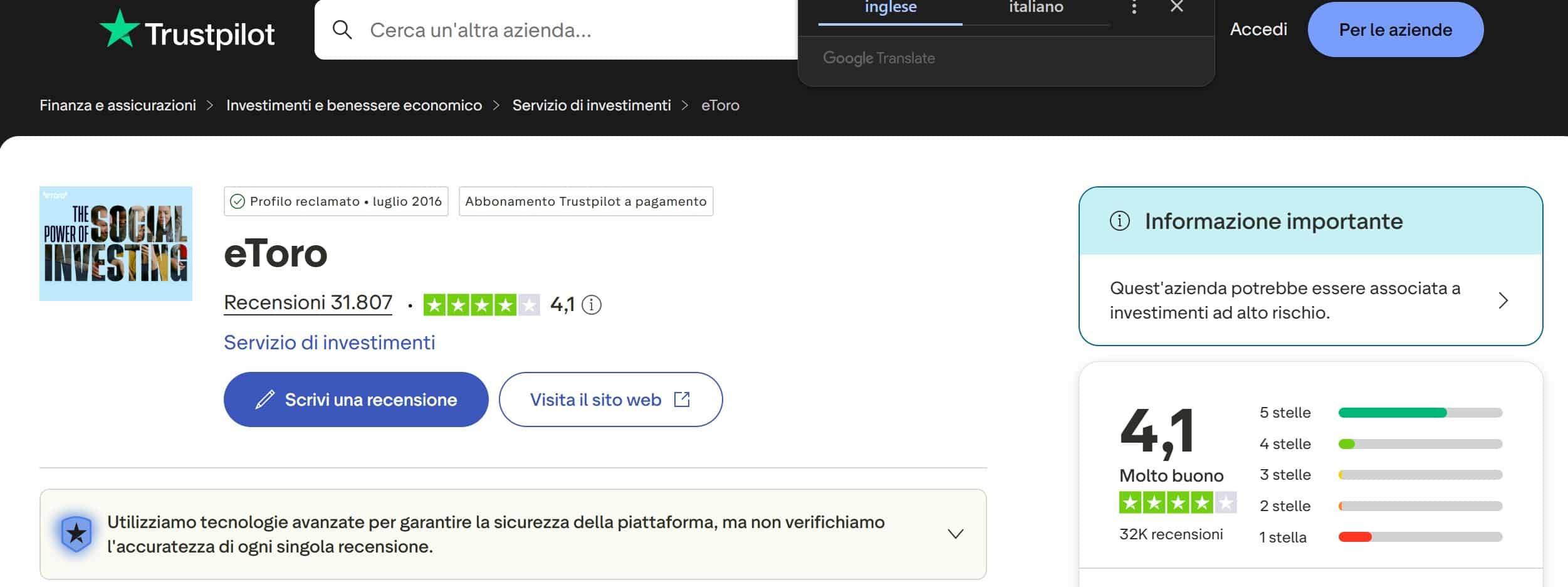 eToro - interessi sul saldo: recensioni su TrustPilot