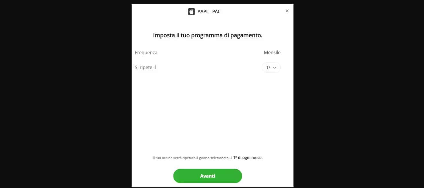 eToro PAC - terza fase: programmazione del piano di accumulo