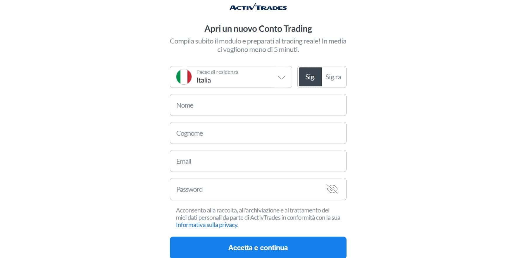 ActivTrades - registrazione e login