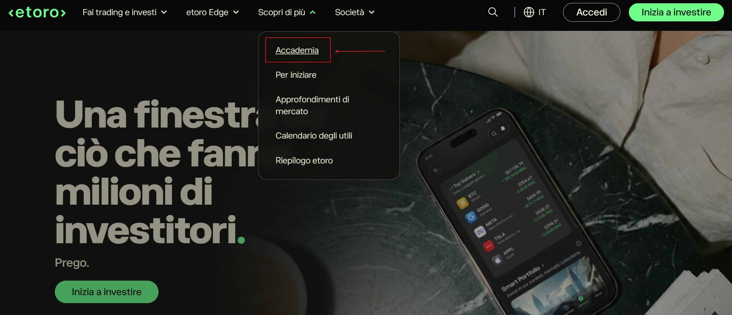 Come accedere ad eToro Academy