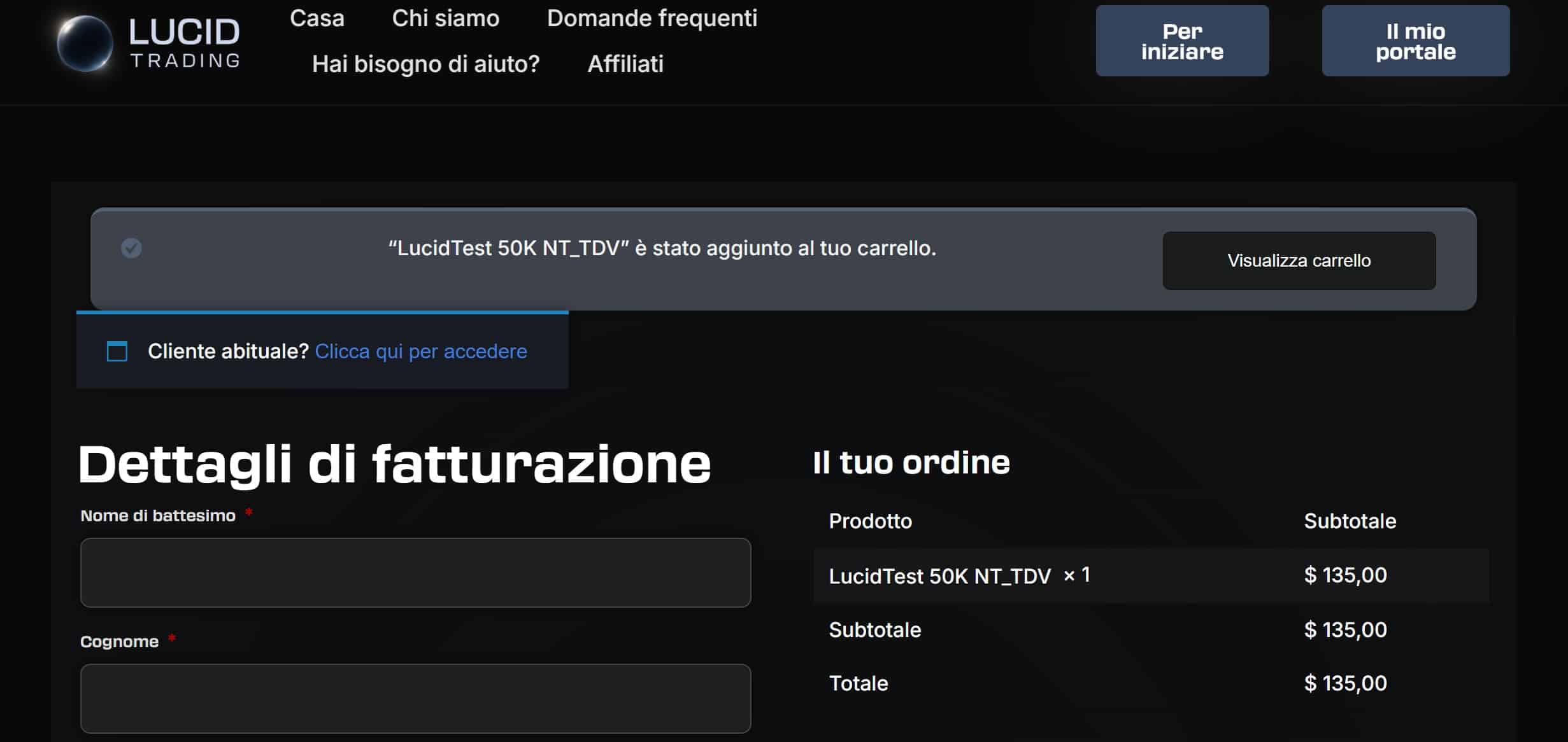 Lucid Trading - registrazione